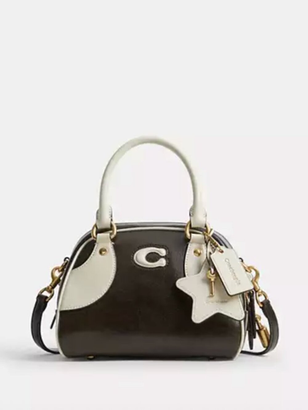 Coach Coachtopia Bowling Bag Top Handle Bag Black White Crossbody 70's NWT